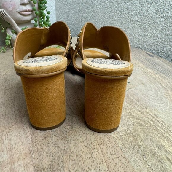 Vince Camuto Jorlyn Studded Leather‎ Block Heel Sandals Size 7M Tan Women Mules - Picture 4 of 11